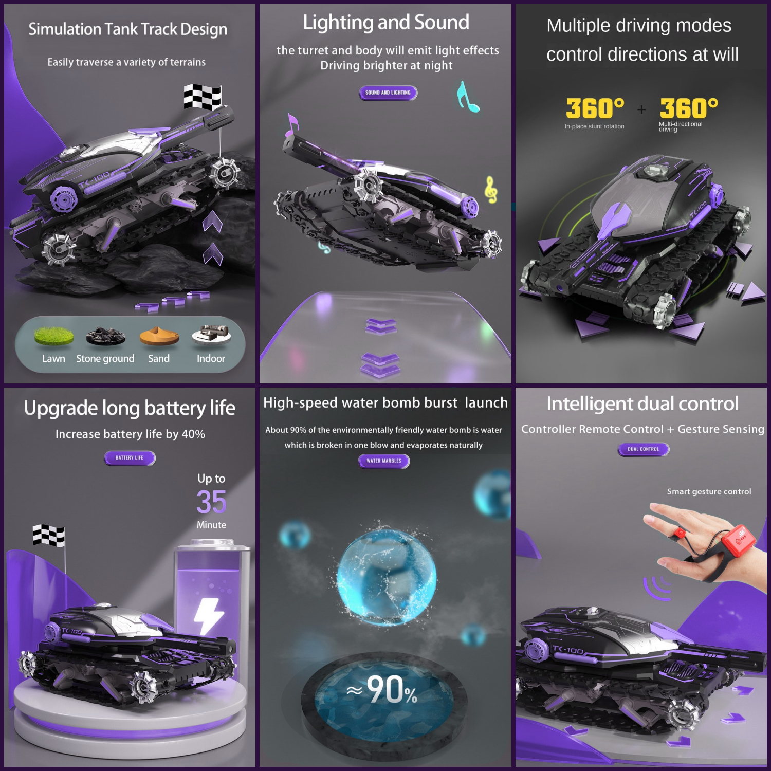 AUTO MUNDO ONLINE MORADO TANQUE A CONTROL REMOTO LANZA AGUA - 9