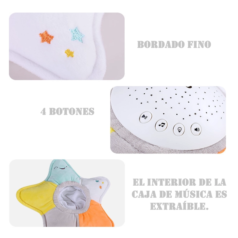 PELUCHE MUNDO ONLINE CON SONIDO RUIDO BLANCO LUZ NOCTURNA ESTRELLA MAR - 4