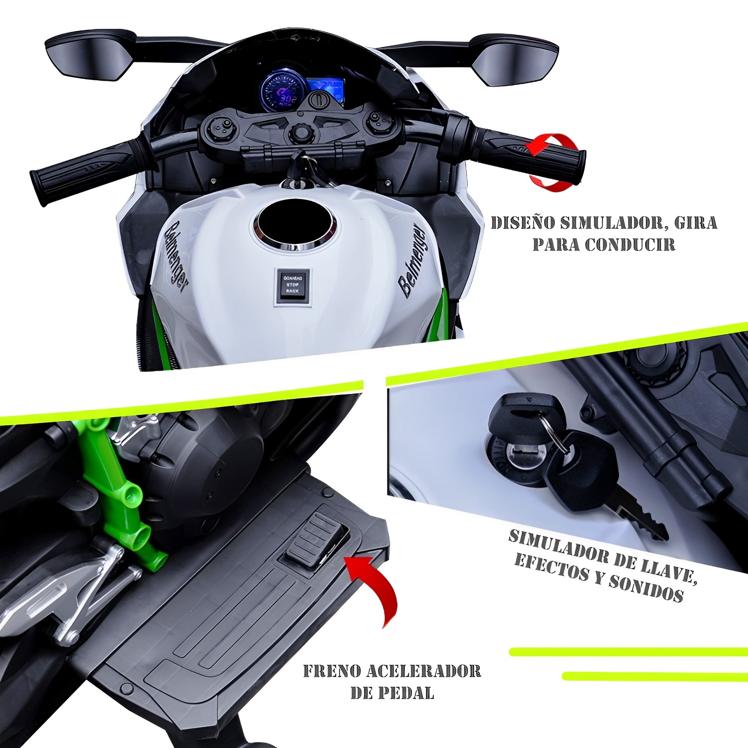 MOTO ELECTRICA NIÑOS ALTA GAMA LUCES LED Y SONIDOS BLANCA - 2