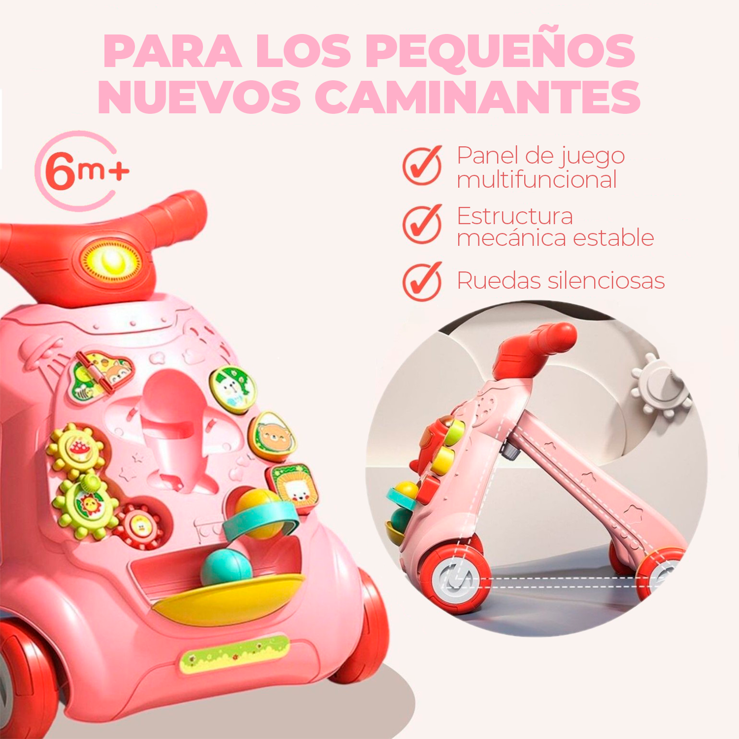 ANDADOR MUNDO ONLINE CAMINADOR DIDÁCTICO CORREPASILLOS ROSADO - 3