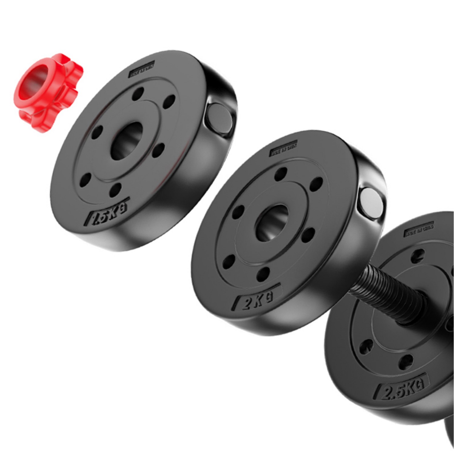 SET MANCUERNAS AJUSTABLES 30KG + UNION + BARRA - 7