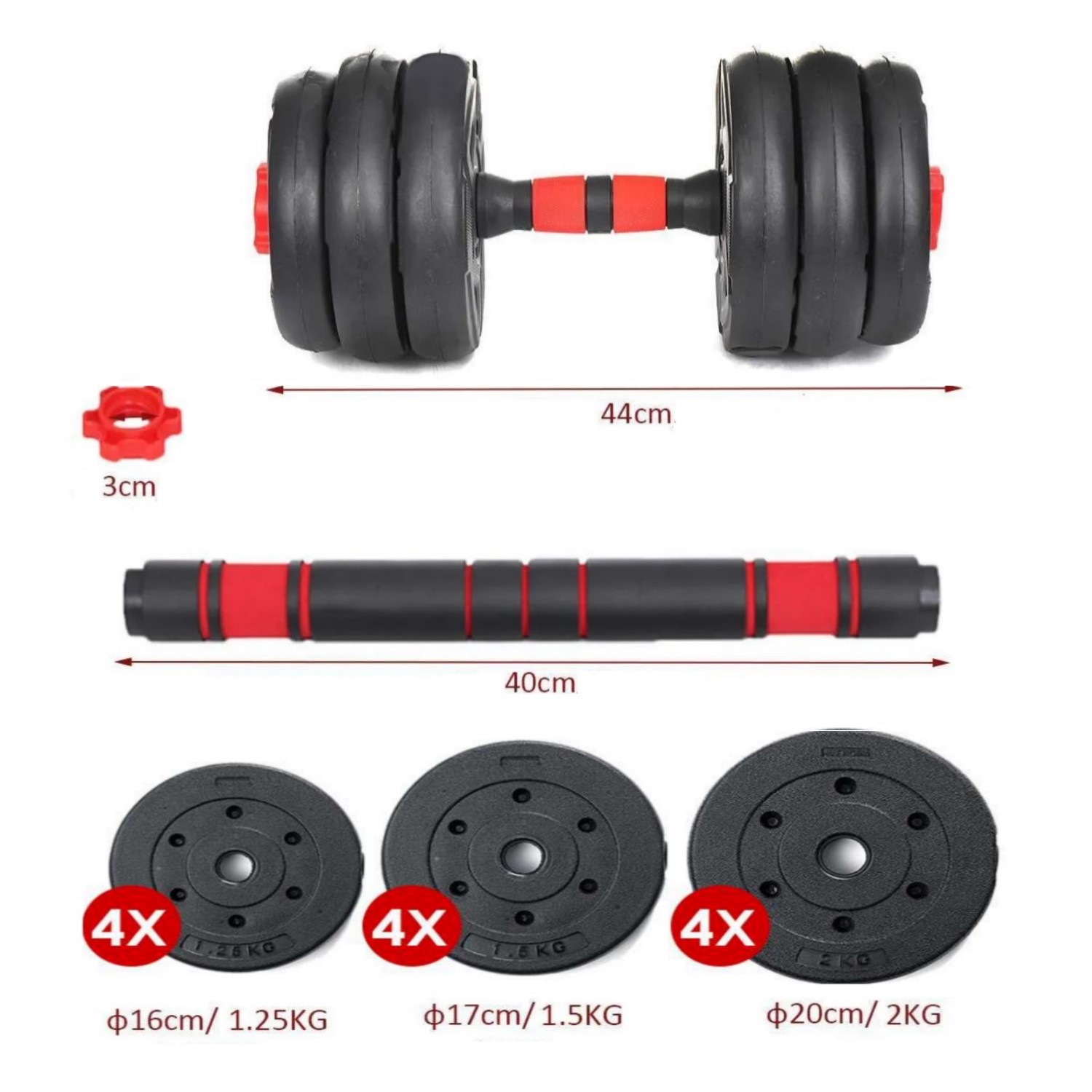 SET MANCUERNAS AJUSTABLES 20KG + UNION + BARRA - 3