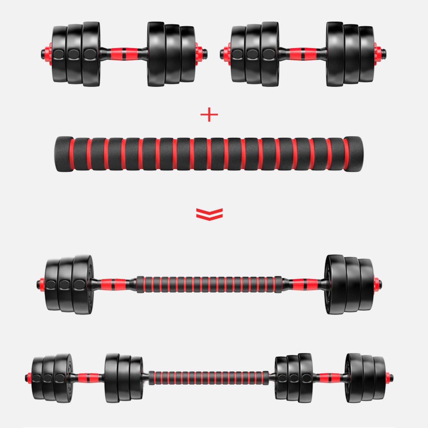 SET MANCUERNAS AJUSTABLES 20KG + UNION + BARRA - 6