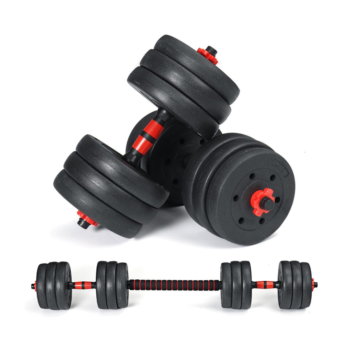 SET MANCUERNAS MUNDO ONLINE ACERO AJUSTABLES 10KG + UNION + BARRA - 1