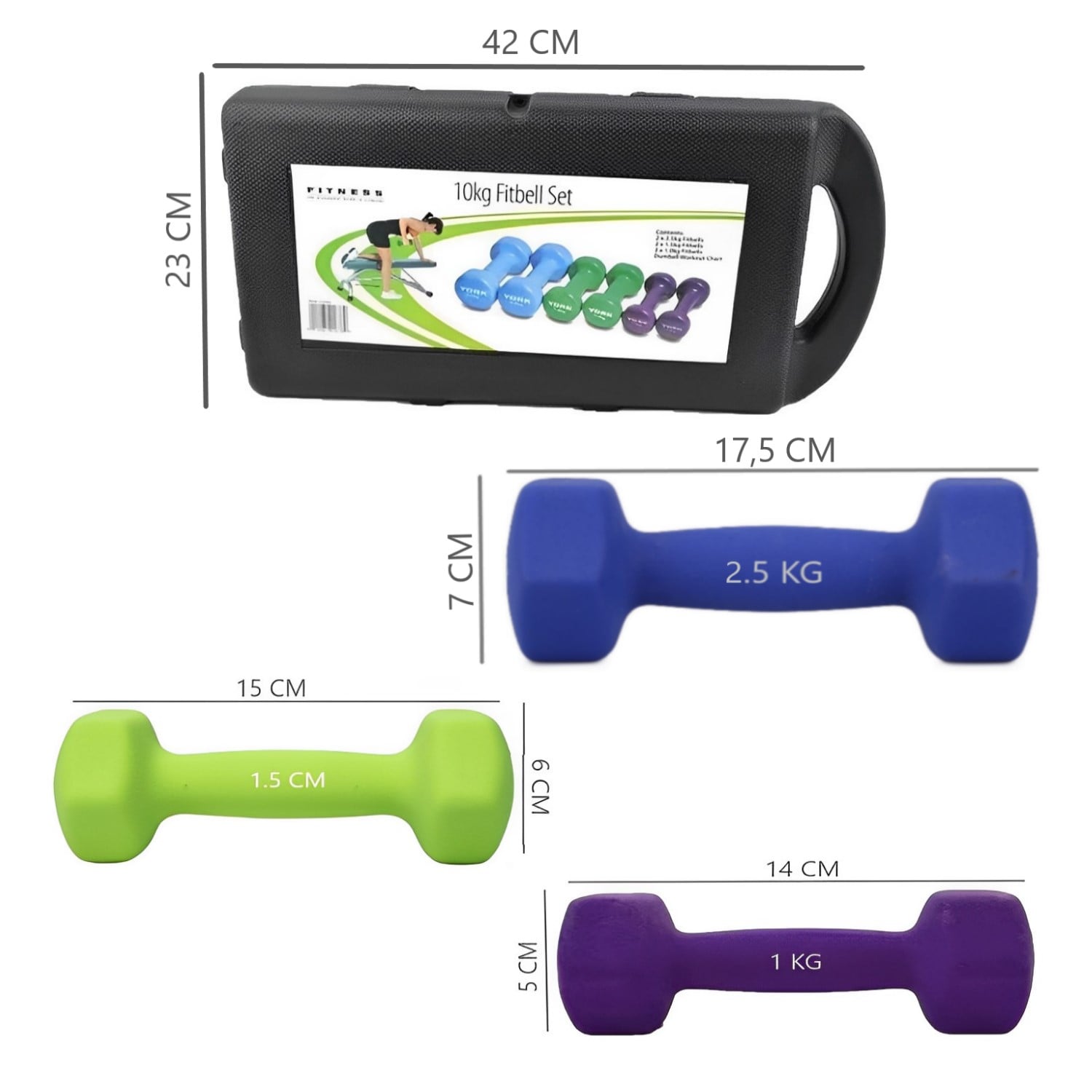 SET MANCUERNAS MUNDO ONLINE HIERRO FUNDIDO 10KG HEXAGONALES - 3