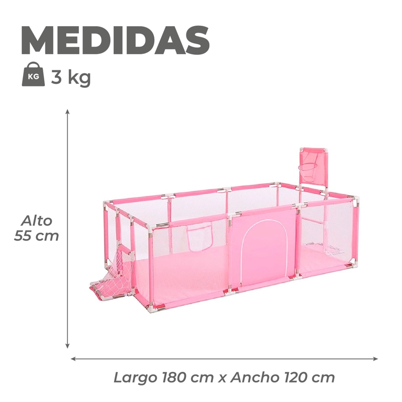 CORRAL SEGURIDAD MUNDO ONLINE LIFE-2225 ROSADO BEBE 180CM CON ARO Y ARCO - 3