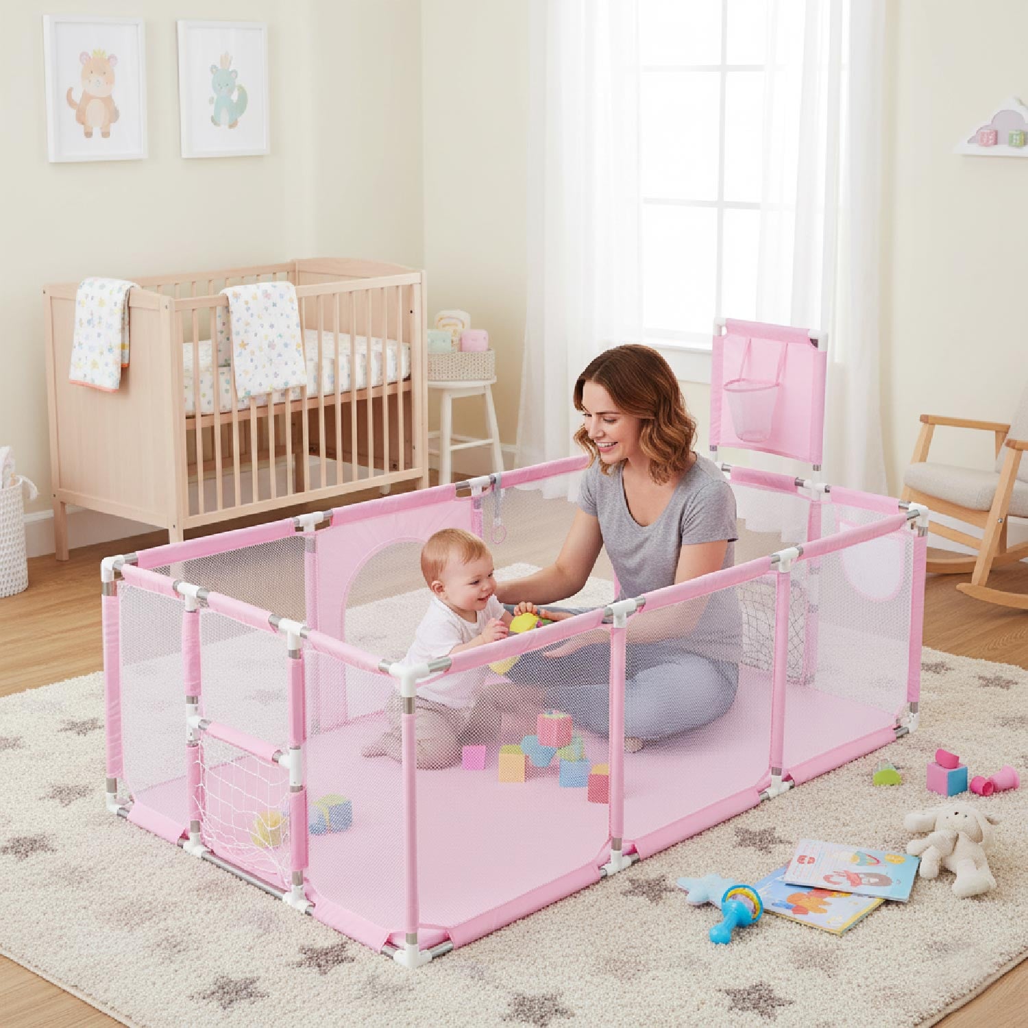 CORRAL SEGURIDAD MUNDO ONLINE LIFE-2225 ROSADO BEBE 180CM CON ARO Y ARCO - 5