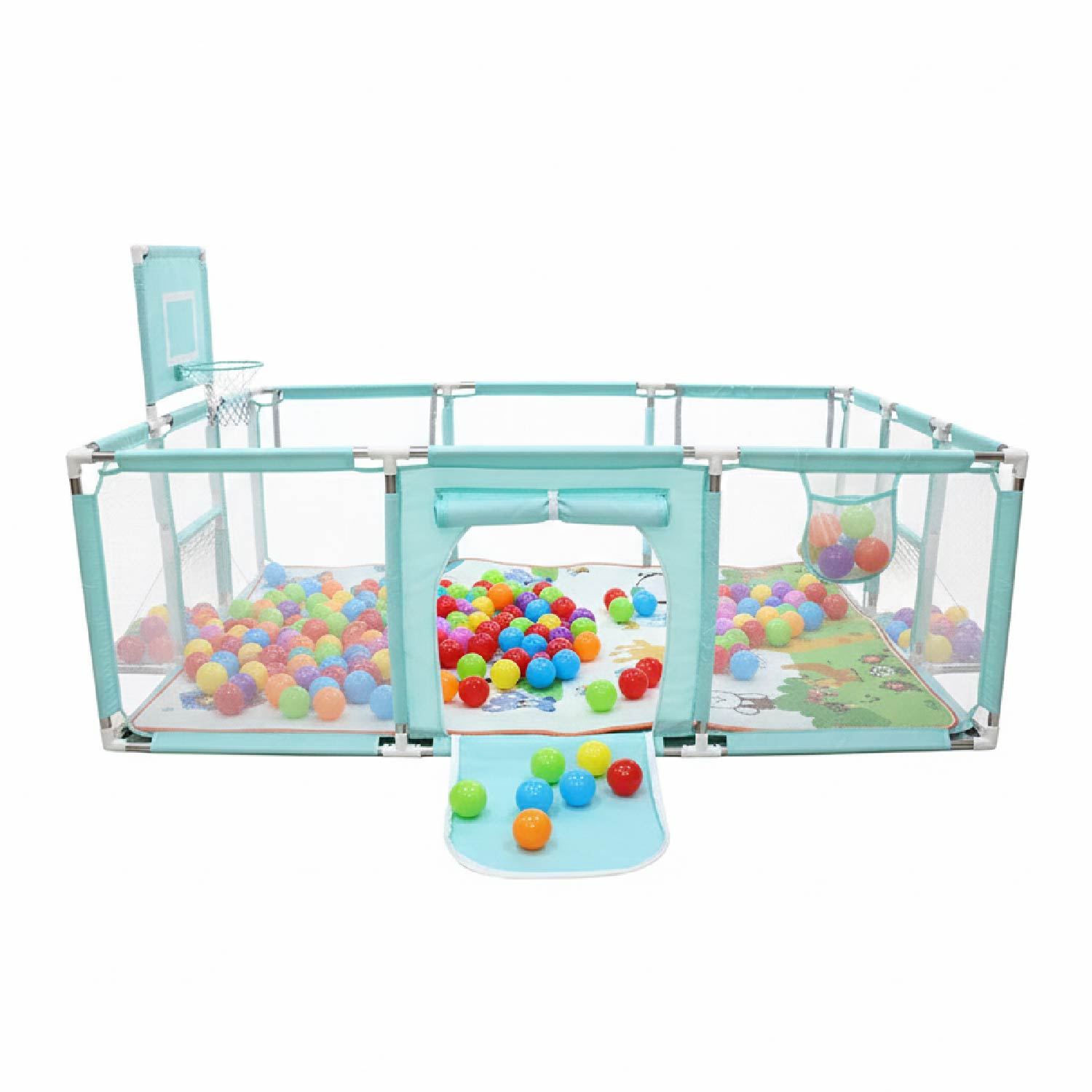 CORRAL SEGURIDAD MUNDO ONLINE LIFE-2224 ACERO INOXIDABLE TURQUESA BEBE 180CM CON ARO Y ARCO - 1