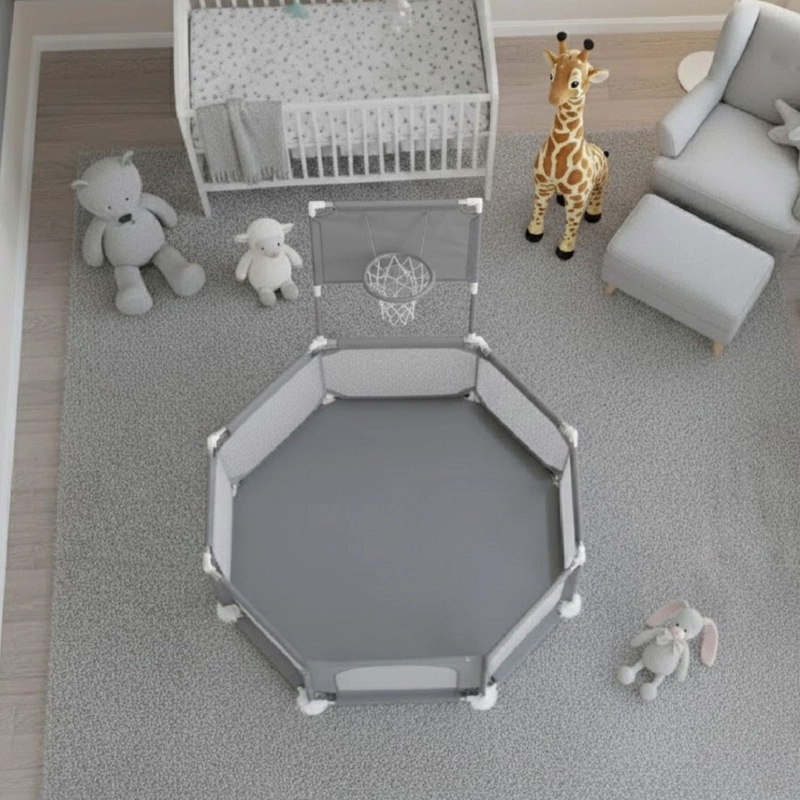 CORRAL MUNDO ONLINE LIFE-2217 GRIS HEXAGONAL SEGURIDAD BEBE ARO BASKETBALL Y PELOTITAS - 5
