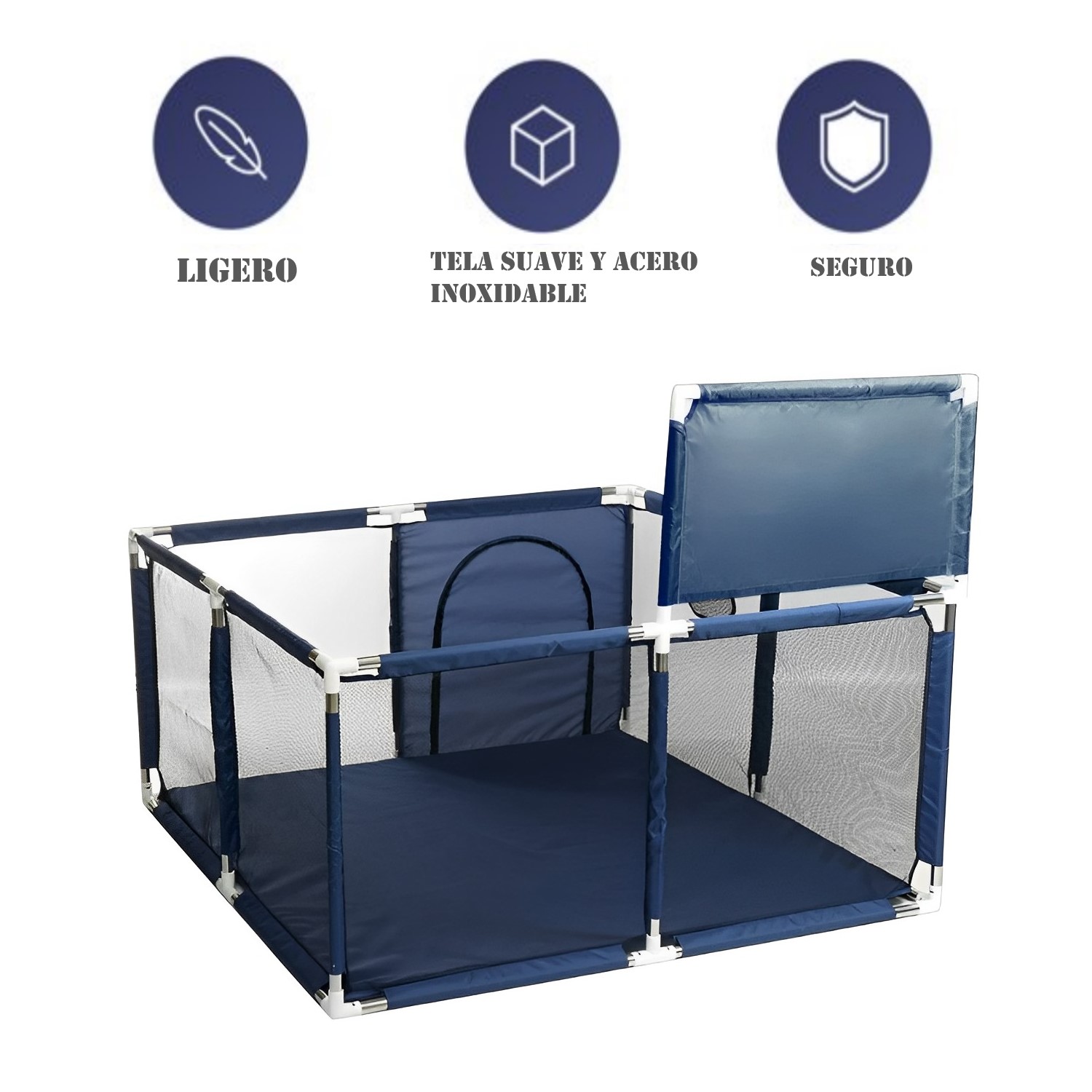 CORRAL SEGURIDAD MUNDO ONLINE LIFE-2218 AZUL BEBES CON ARO 126X126CM - 4