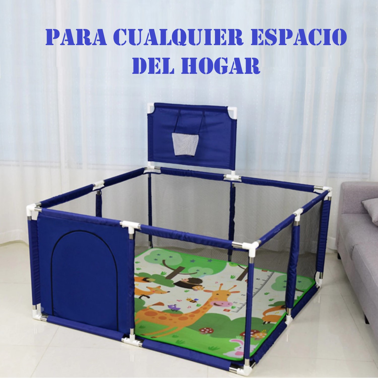 CORRAL SEGURIDAD MUNDO ONLINE LIFE-2218 AZUL BEBES CON ARO 126X126CM - 6