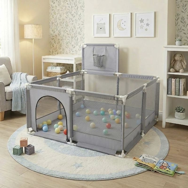CORRAL MUNDO ONLINE LIFE-2221 GRIS SEGURIDAD BEBES ARO 126X126CM - 2