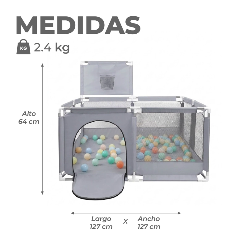 CORRAL MUNDO ONLINE LIFE-2221 GRIS SEGURIDAD BEBES ARO 126X126CM - 3