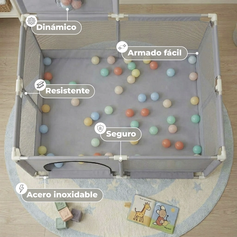CORRAL MUNDO ONLINE LIFE-2221 GRIS SEGURIDAD BEBES ARO 126X126CM - 4