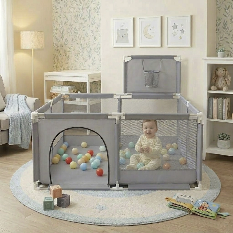 CORRAL MUNDO ONLINE LIFE-2221 GRIS SEGURIDAD BEBES ARO 126X126CM - 5