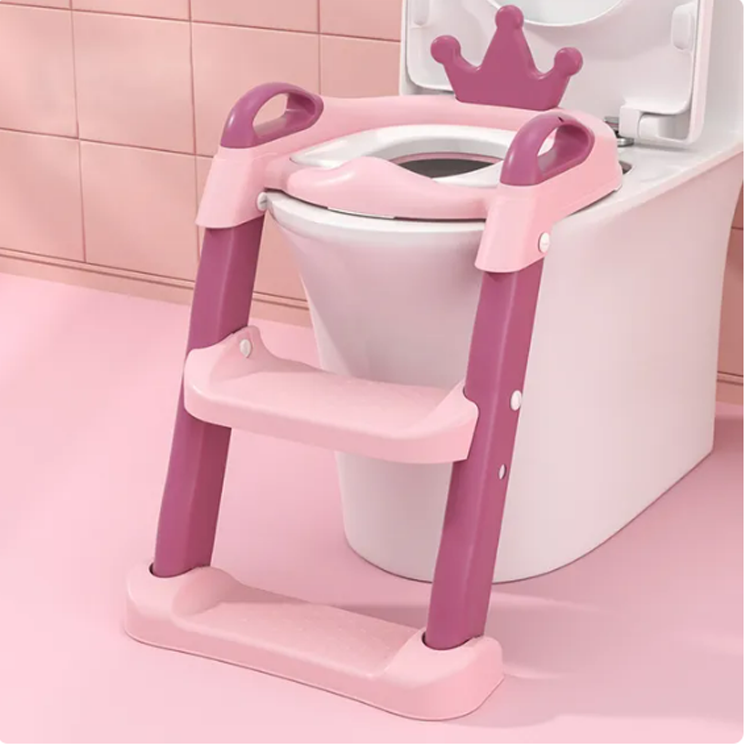 ESCALERA MUNDO ONLINE ASIENTO ADAPTADOR BAÑO NIÑOS CORONITA ROSADO - 2