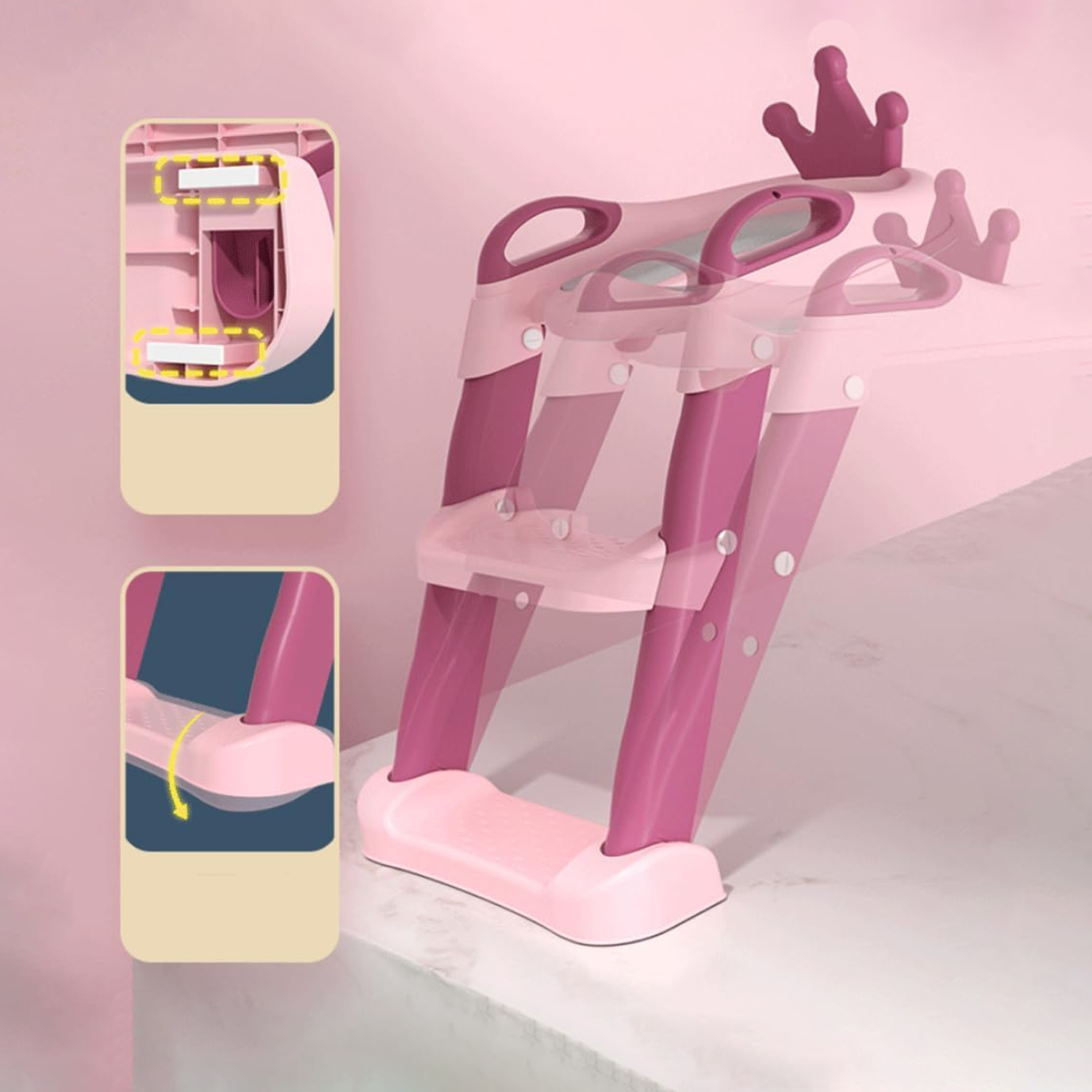 ESCALERA MUNDO ONLINE ASIENTO ADAPTADOR BAÑO NIÑOS CORONITA ROSADO - 5