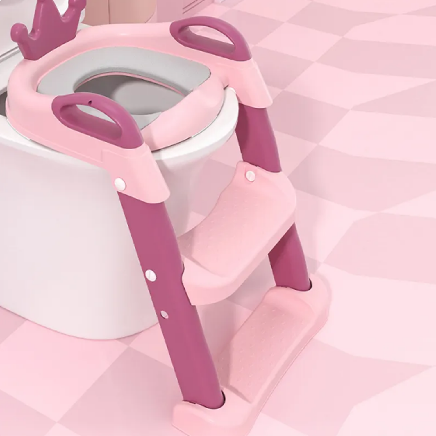 ESCALERA MUNDO ONLINE ASIENTO ADAPTADOR BAÑO NIÑOS CORONITA ROSADO - 6