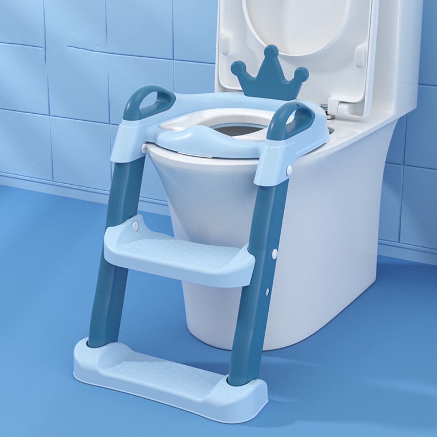 ESCALERA MUNDO ONLINE ASIENTO ADAPTADOR BAÑO NIÑOS CORONITA CELESTE - 2