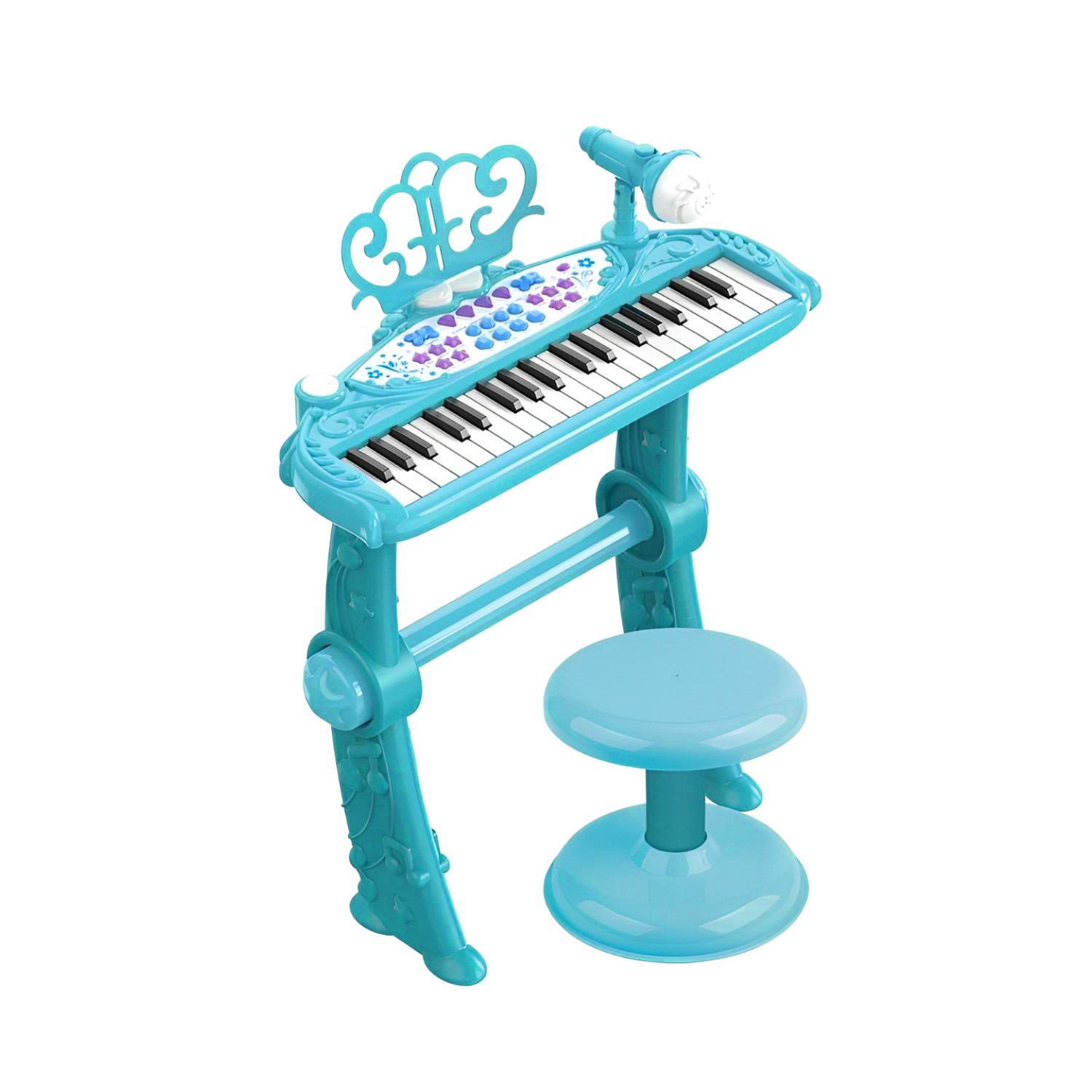 PIANO MUNDO ONLINE JUGUETE TECLADO INFANTIL CON MICRÓFONO Y TABURETE CELESTE - 1