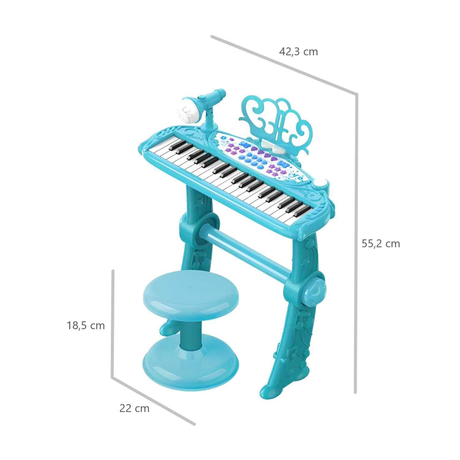 PIANO MUNDO ONLINE JUGUETE TECLADO INFANTIL CON MICRÓFONO Y TABURETE CELESTE - 3