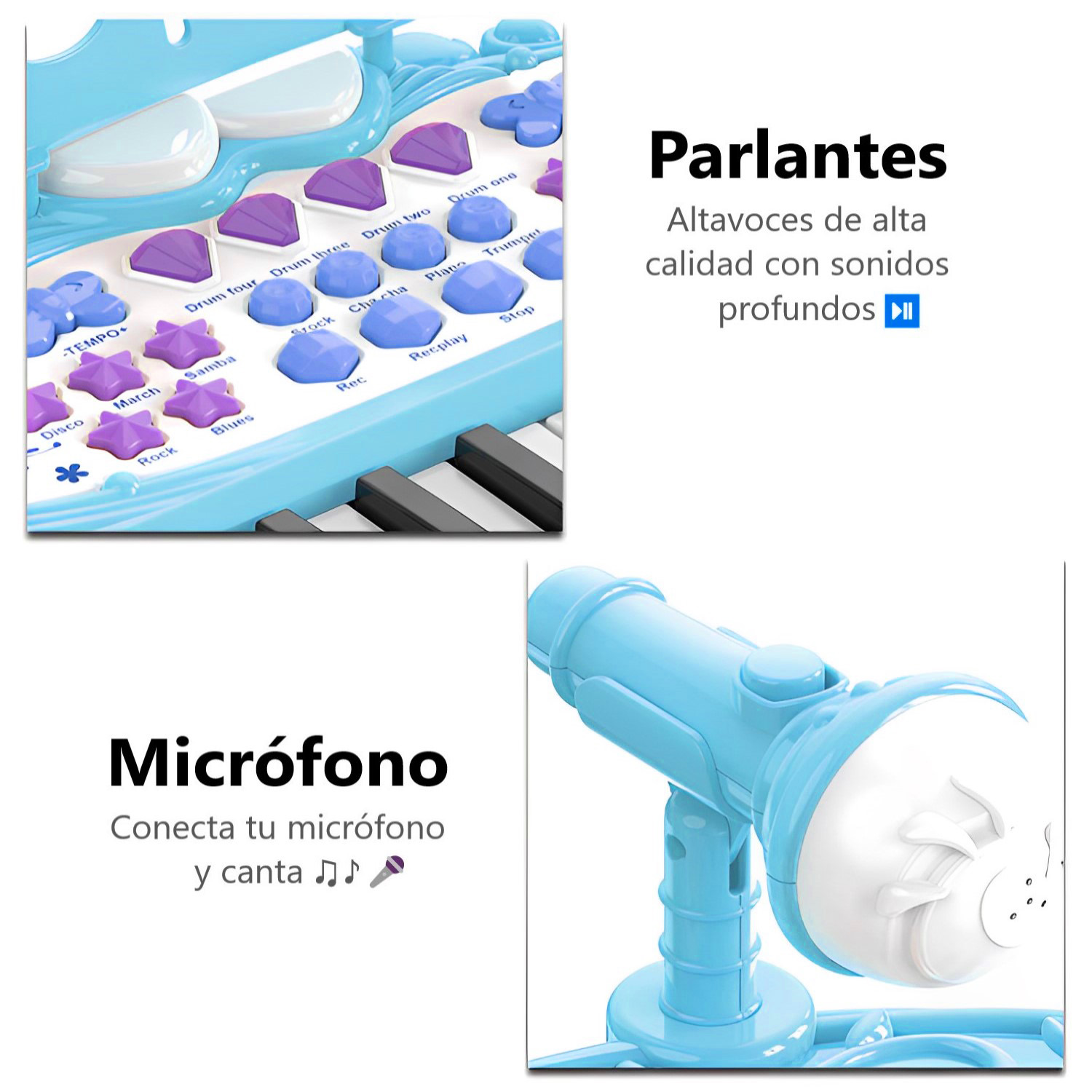 PIANO MUNDO ONLINE JUGUETE TECLADO INFANTIL CON MICRÓFONO Y TABURETE CELESTE - 4