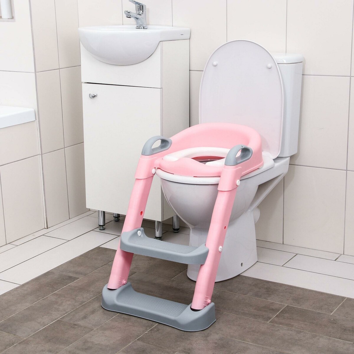 ESCALERA MUNDO ONLINE ASIENTO ADAPTADOR BAÑO NIÑOS/BEBÉS ROSADO - 6