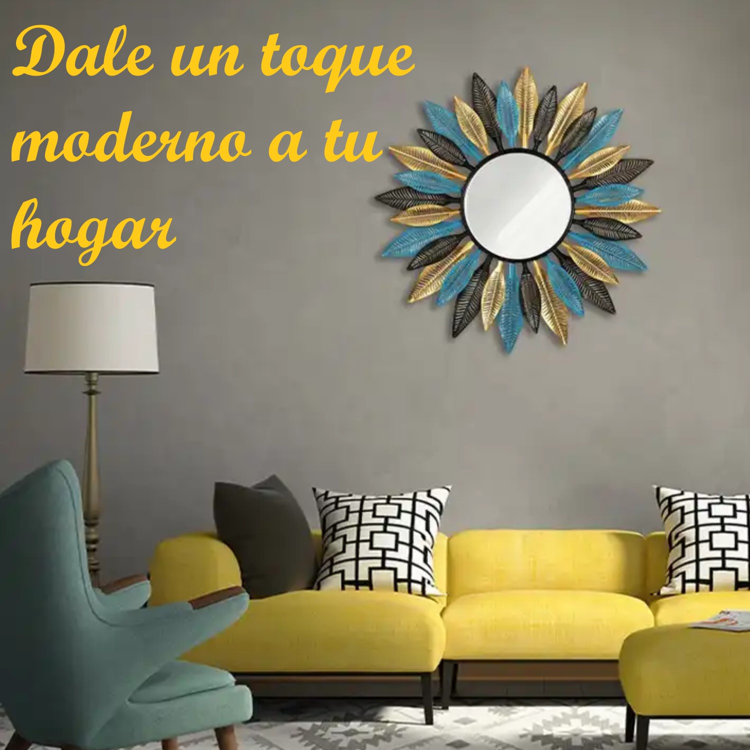 ESPEJO MUNDO ONLINE LIFE-4218 DECO MURAL BOHO MODERN PLUMAS METAL 80 CM - 4