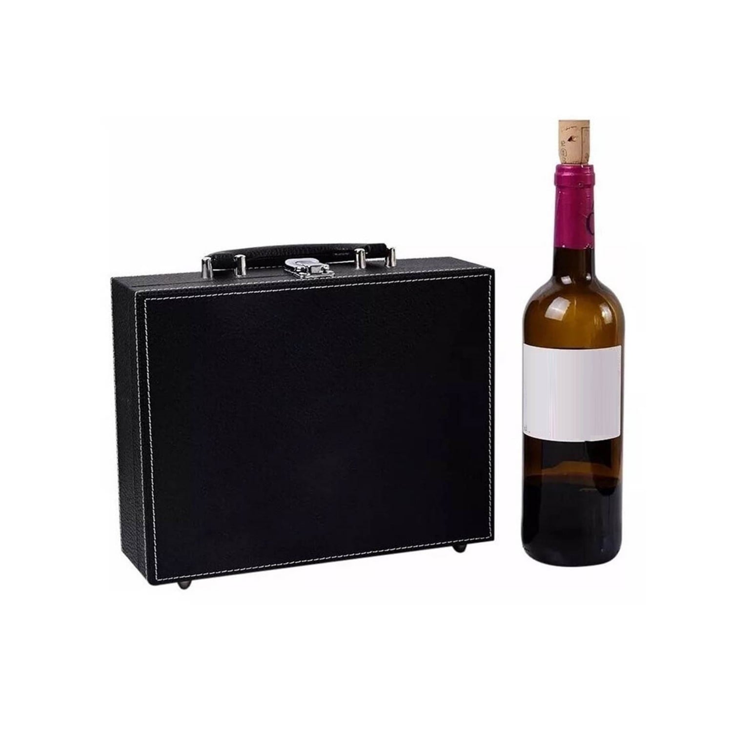 SET DESCORCHADOR VINO+MALETIN ECO CUERO ELEGANTE METALIZADO - 4