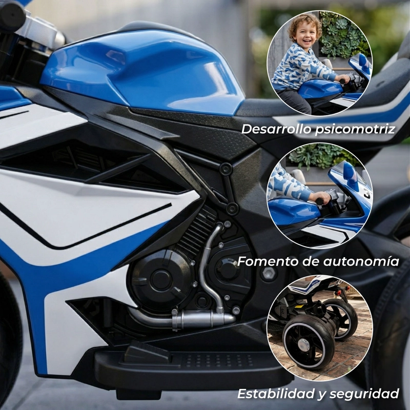 MOTO ELECTRICA INFANTIL CON MUSICA Y LUZ AZUL - 4