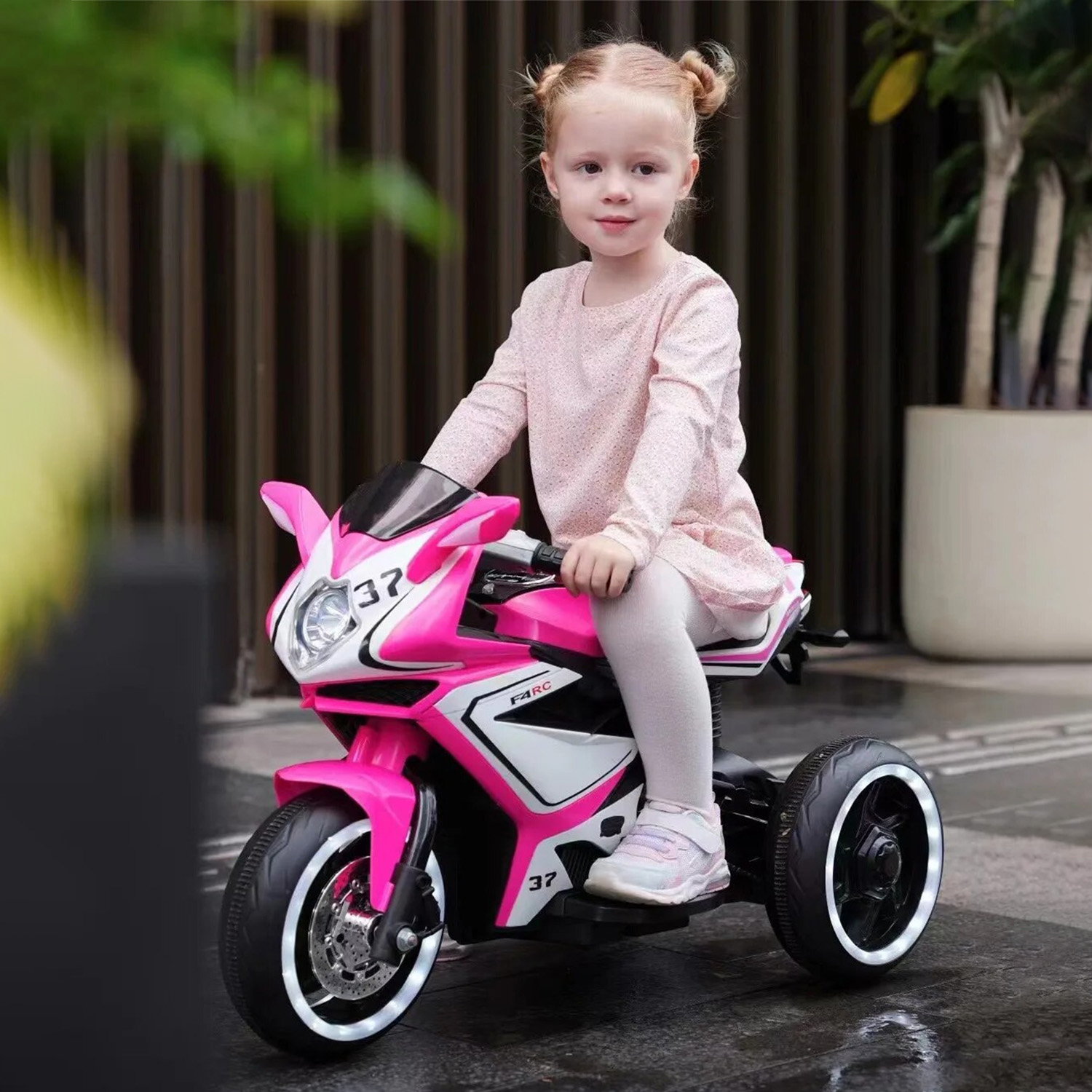 MOTO ELECTRICA INFANTIL CON MUSICA Y LUZ ROSADO - 5