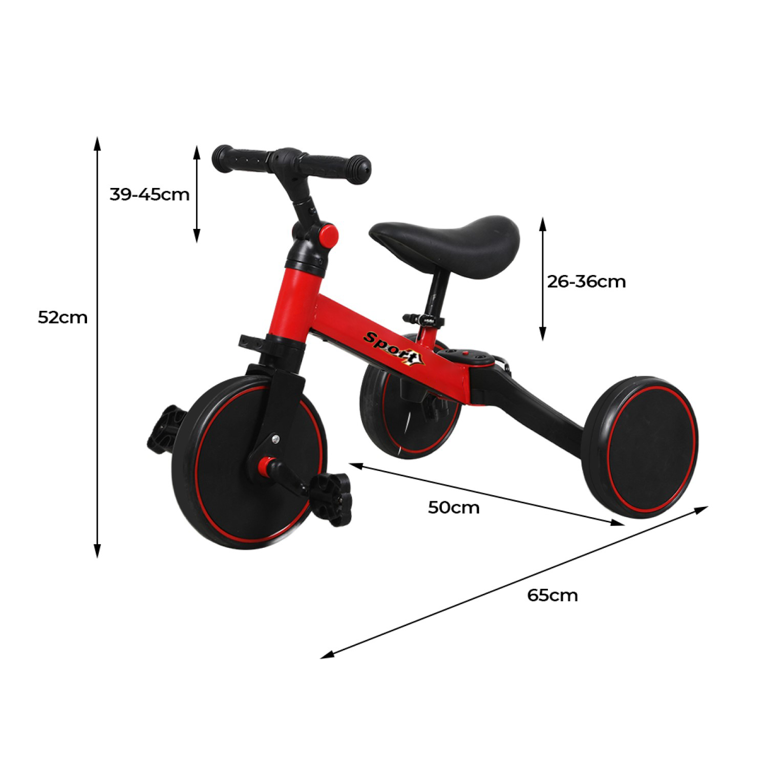 TRICICLO BICICLETA CORREPASILLOS MULTIPOSICIONES 3 EN 1 ROJO - 3