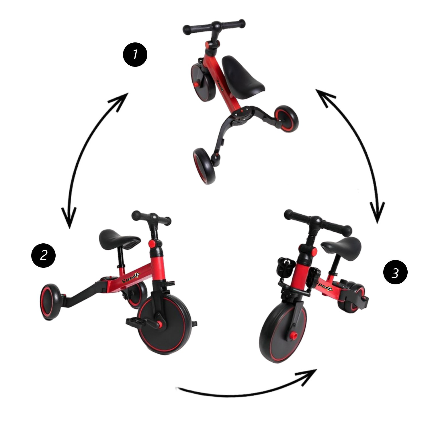 TRICICLO BICICLETA CORREPASILLOS MULTIPOSICIONES 3 EN 1 ROJO - 8