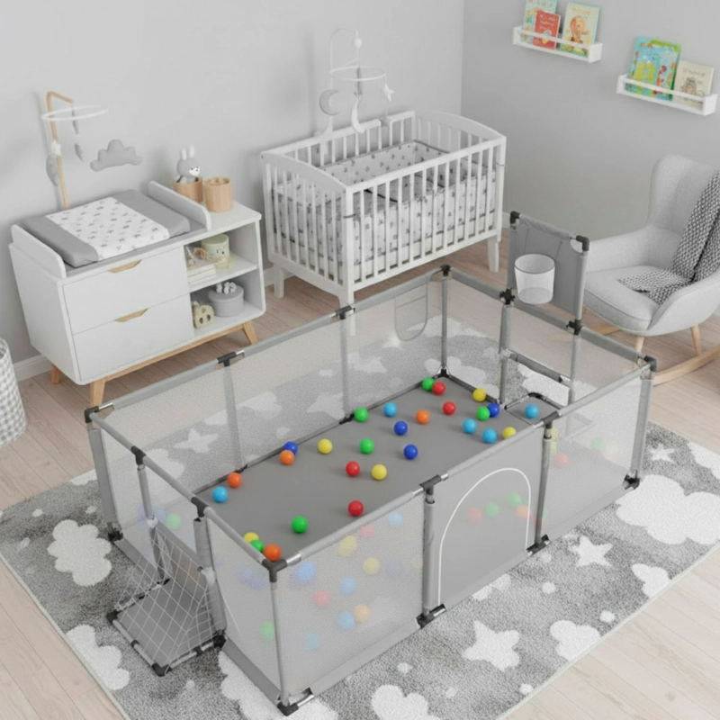 CORRAL SEGURIDAD MUNDO ONLINE LIFE-2226 GRIS BEBE 180CM CON ARO Y ARCO - 2
