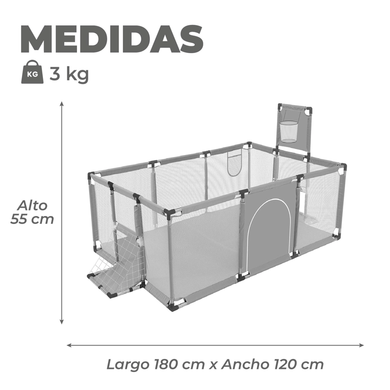 CORRAL SEGURIDAD MUNDO ONLINE LIFE-2226 GRIS BEBE 180CM CON ARO Y ARCO - 3