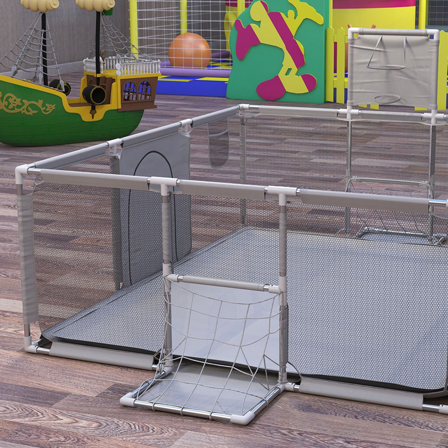 CORRAL SEGURIDAD MUNDO ONLINE LIFE-2226 GRIS BEBE 180CM CON ARO Y ARCO - 4