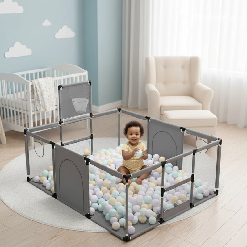CORRAL SEGURIDAD MUNDO ONLINE LIFE-2226 GRIS BEBE 180CM CON ARO Y ARCO - 5