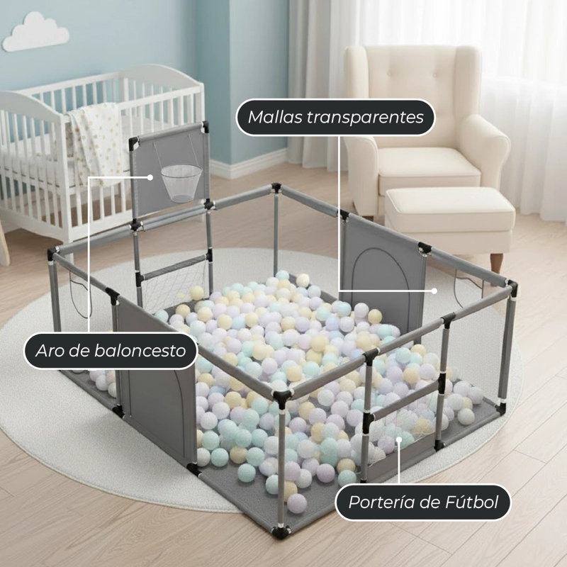 CORRAL SEGURIDAD MUNDO ONLINE LIFE-2226 GRIS BEBE 180CM CON ARO Y ARCO - 6