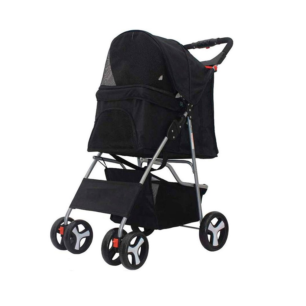 COCHE PASEO MASCOTA PLEGABLE PORTATIL 4 RUEDAS NEGRO - 4