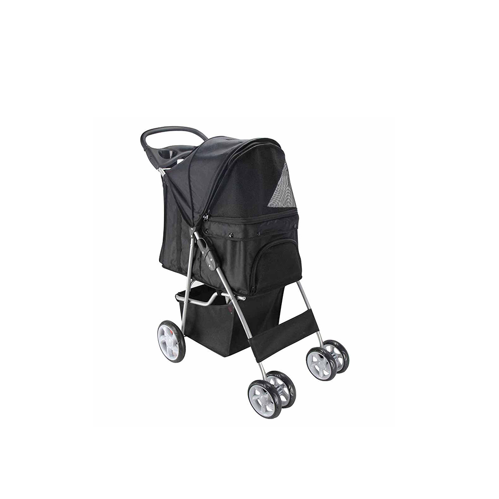 COCHE PASEO MASCOTA PLEGABLE PORTATIL 4 RUEDAS NEGRO - 5