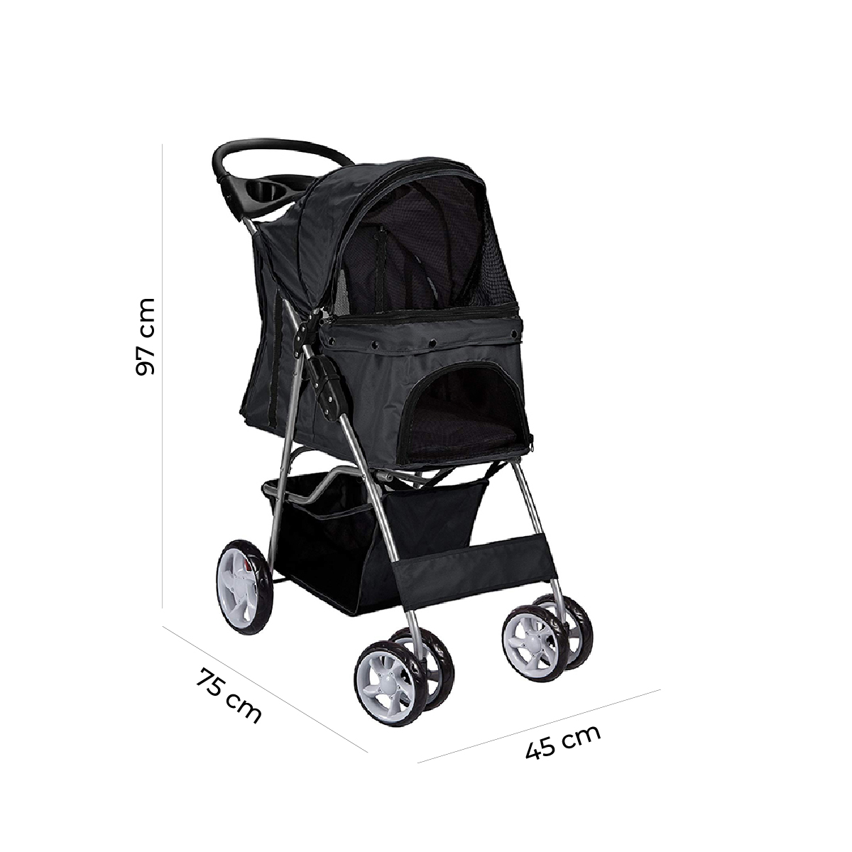 COCHE PASEO MASCOTA PLEGABLE PORTATIL 4 RUEDAS NEGRO - 6