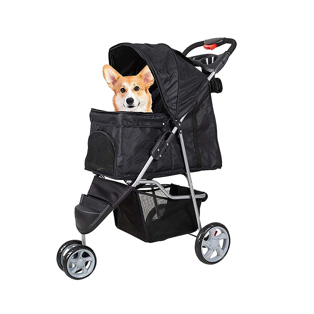 COCHE PASEO MASCOTA PLEGABLE PORTATIL 3 RUEDAS NEGRO - 1