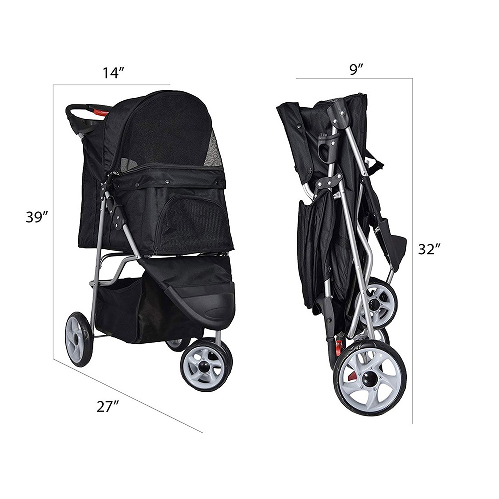 COCHE PASEO MASCOTA PLEGABLE PORTATIL 3 RUEDAS NEGRO - 2