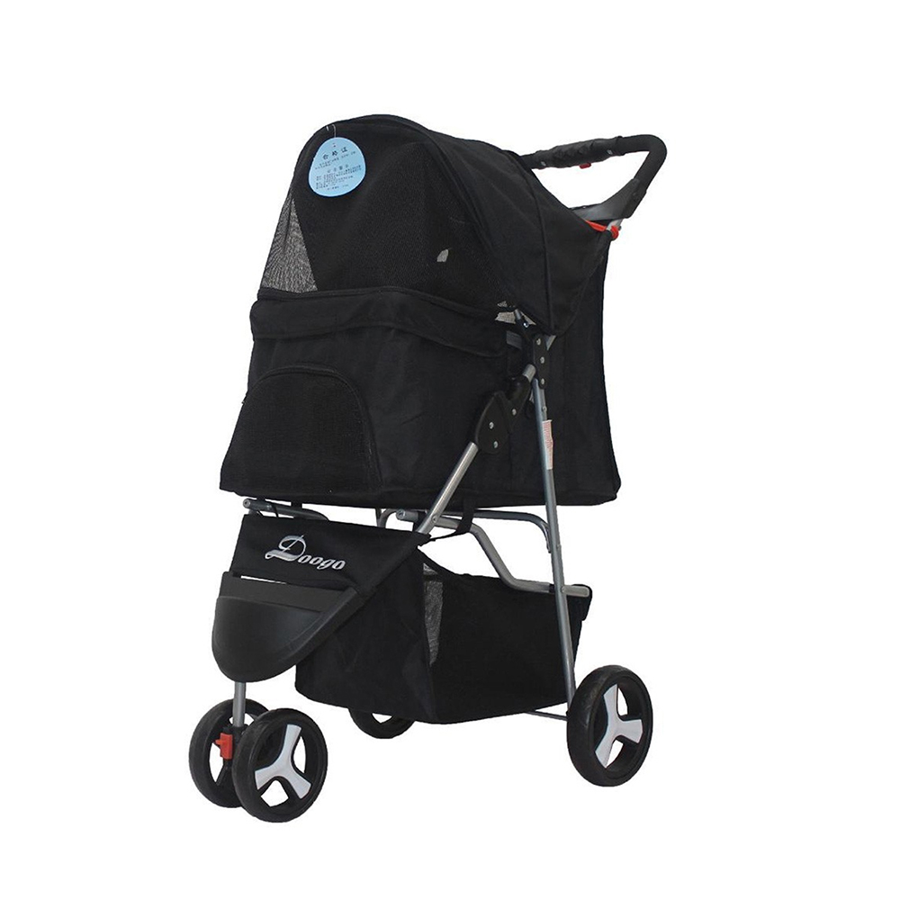 COCHE PASEO MASCOTA PLEGABLE PORTATIL 3 RUEDAS NEGRO - 3