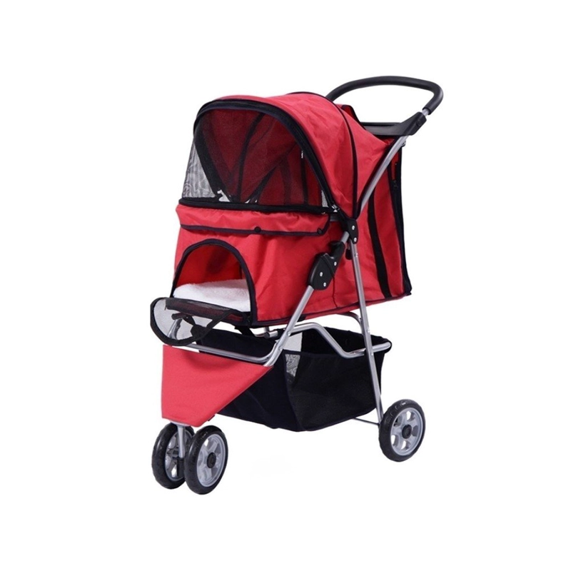 COCHE PERROS GATOS PASEO PLEGABLE PORTATIL 3 RUEDAS MUNDO ONLINE ROJO - 1