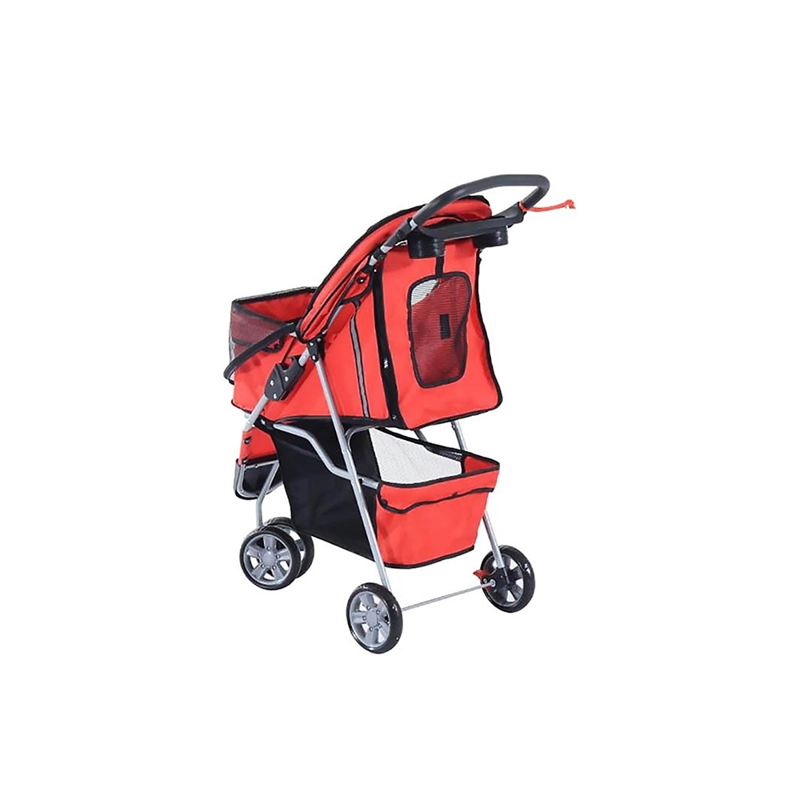 COCHE PERROS GATOS PASEO PLEGABLE PORTATIL 3 RUEDAS MUNDO ONLINE ROJO - 3
