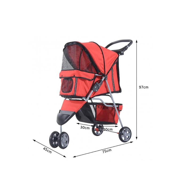 COCHE PERROS GATOS PASEO PLEGABLE PORTATIL 3 RUEDAS MUNDO ONLINE ROJO - 4