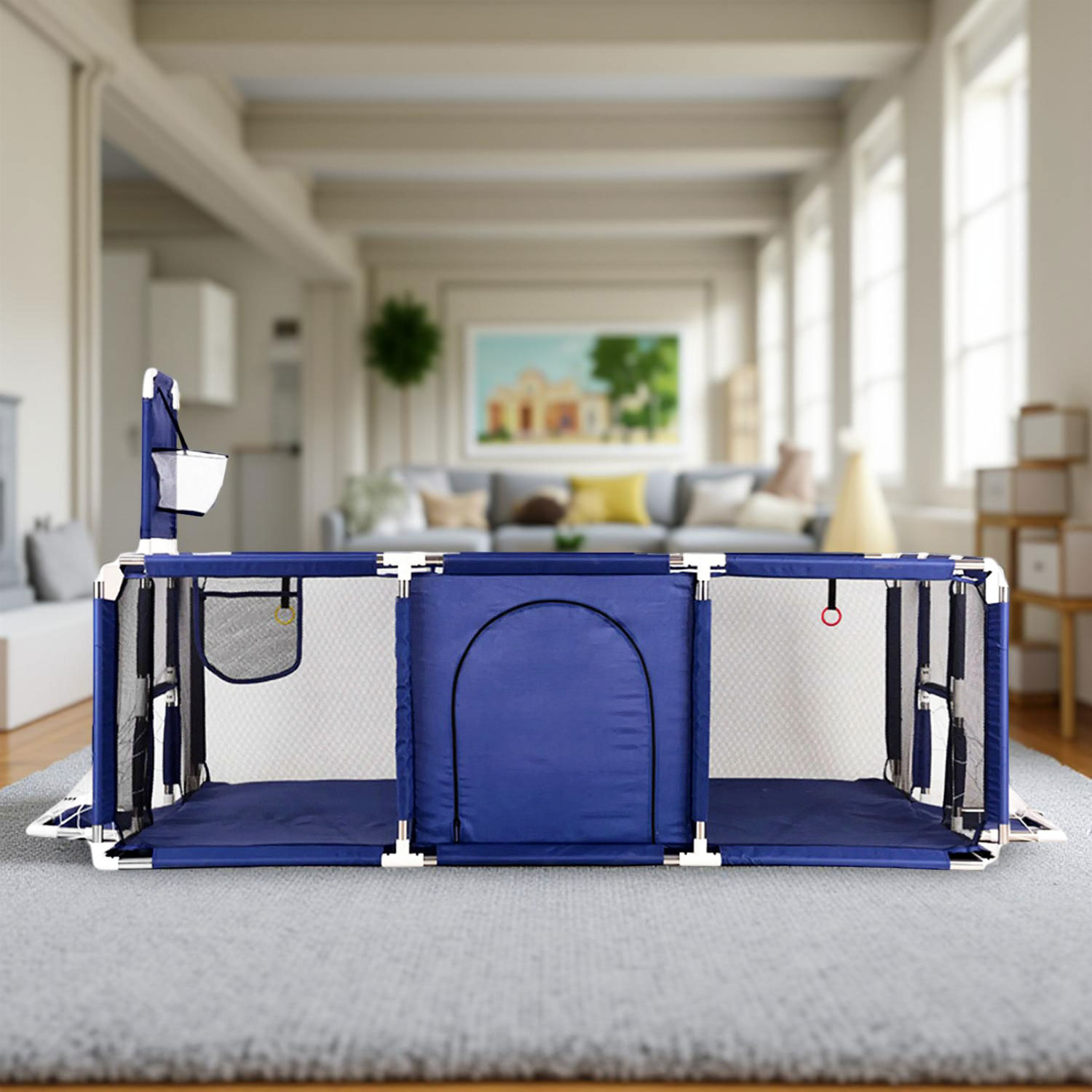 CORRAL SEGURIDAD MUNDO ONLINE LIFE-2223 AZUL MARINO BEBES 180 CM. CON ARO Y ARCO - 2