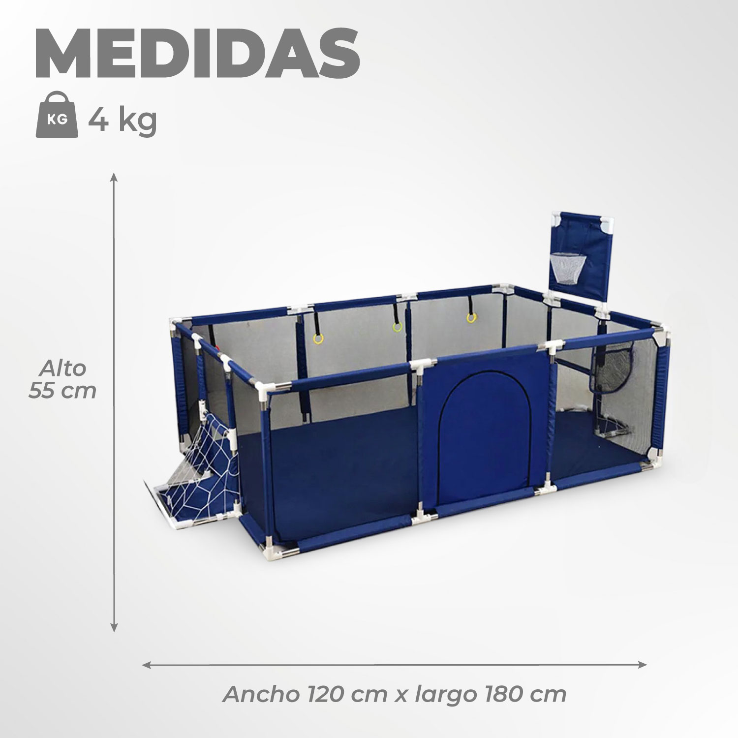 CORRAL SEGURIDAD MUNDO ONLINE LIFE-2223 AZUL MARINO BEBES 180 CM. CON ARO Y ARCO - 3