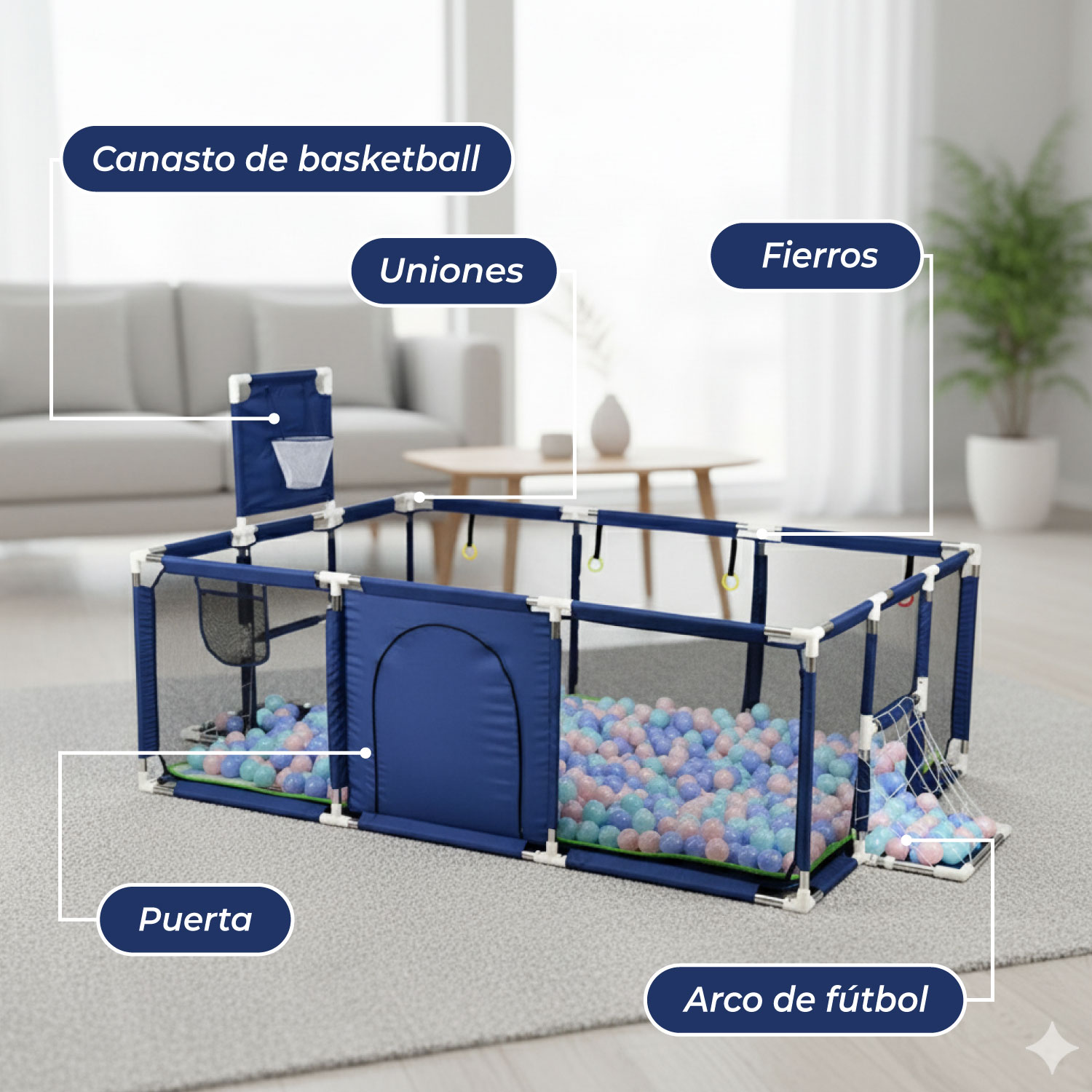 CORRAL SEGURIDAD MUNDO ONLINE LIFE-2223 AZUL MARINO BEBES 180 CM. CON ARO Y ARCO - 6